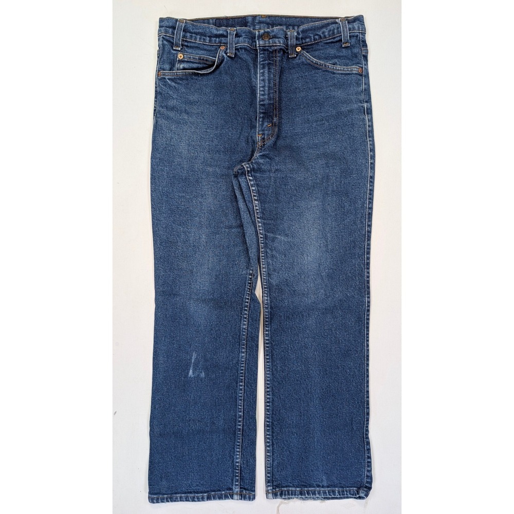 Vintage Levis 517 Bootcut Jeans Mens 36x30 Made in USA Blue Denim Orange Tab